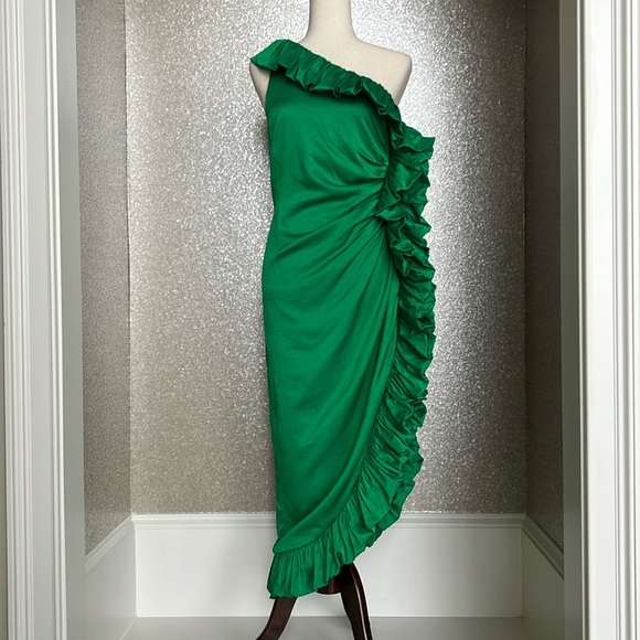 Attico- Saks Fifth gown, Abito in Satin Martellato Green, size 44